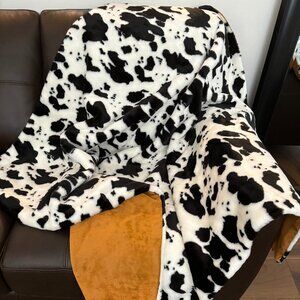 Black and White Faux Fur throw with lush  Burnt Orange / Gold Suedecloth lining